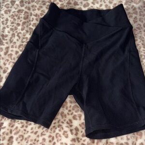 Aerie Ribbed Black Biker Shorts. Cross Waist.